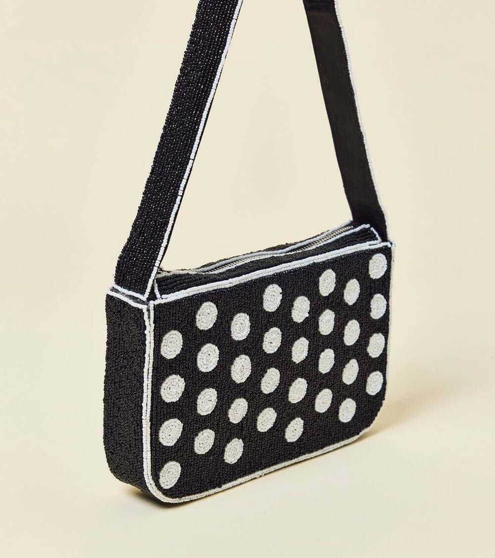 UO Lola Beaded Bag Black and White Polka Dot Shoulder Bag  NWT